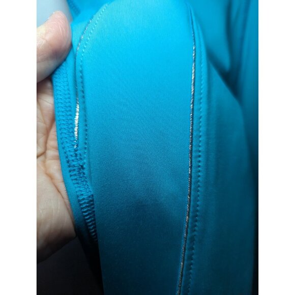 Nike Lurex Leggings Turquoise Dri-Fit Yoga 7/8 Metallic Stripe High Waist Sz S - Picture 4 of 14